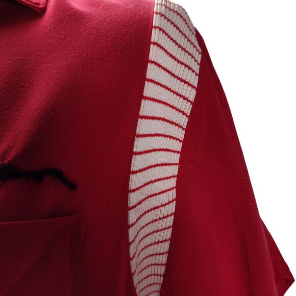 Vintage 50s Rayon Chain Stitch Bowling Shirt Size M Red Dean JCC Men's Club - Picture 9 of 13